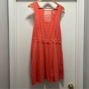 Free People L Coral Mini Ruffle Skater A-line Dress Sleeveless Frills Lace Lined